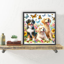 Load image into Gallery viewer, Butterfly Bouquet With Three Dogs 30*30CM(Canvas) Full Round Drill Diamond Painting