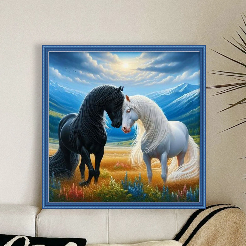 Two Horses - Full 11CT Stamped Cross Stitch 45x45CM - Band