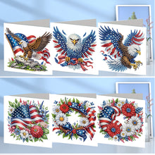 Load image into Gallery viewer, 6PCS DIY US Flag Eagle Wreath Diamond Art Greeting Cards Congratulations Cards