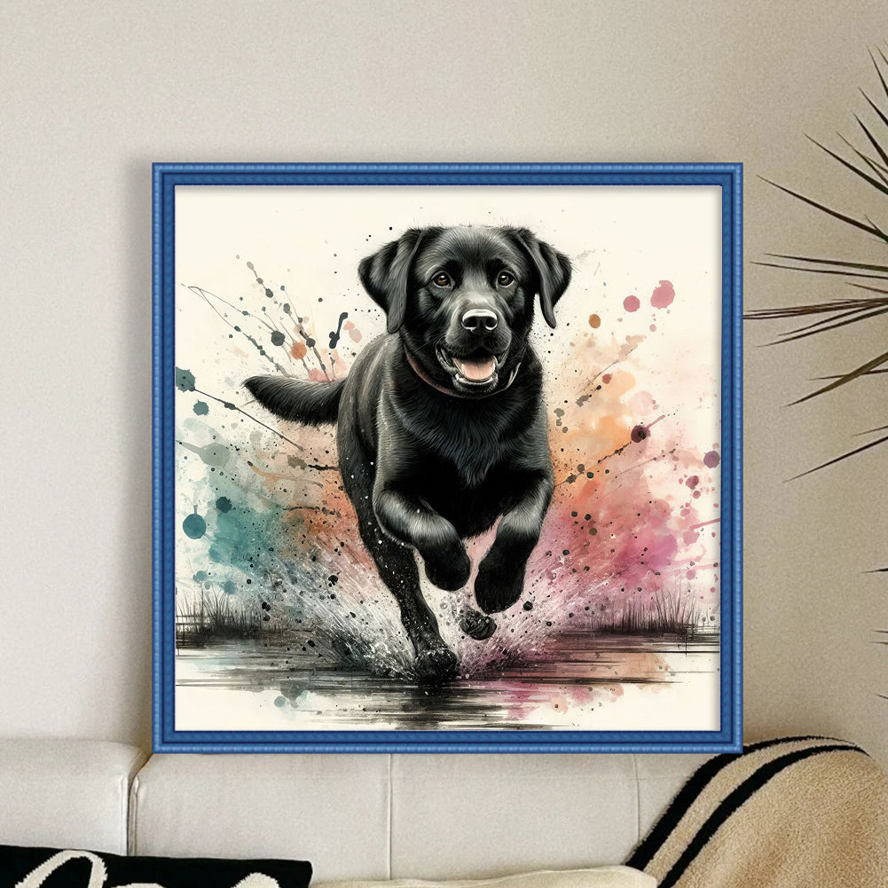 Running Black Dog - Full 11CT Stamped Cross Stitch 40x40CM - Yishu