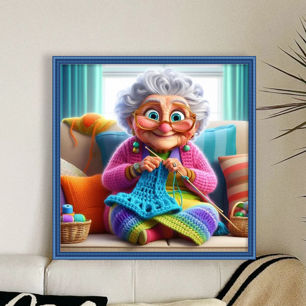 Grandma Knitting Sweater - Full 11CT Stamped Cross Stitch 50x50CM - Band