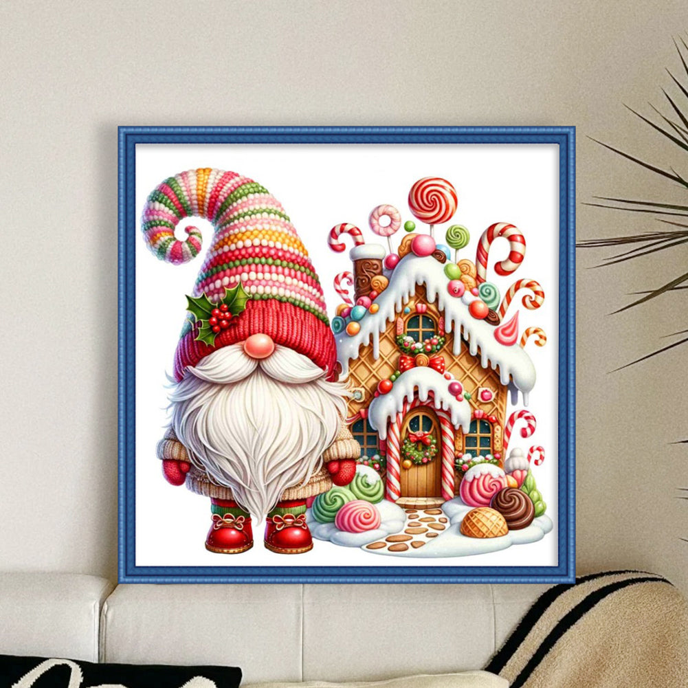 Christmas Goblin And Gingerbread House - Full 14CT Stamped Cross Stitch 40x40CM - Huacan
