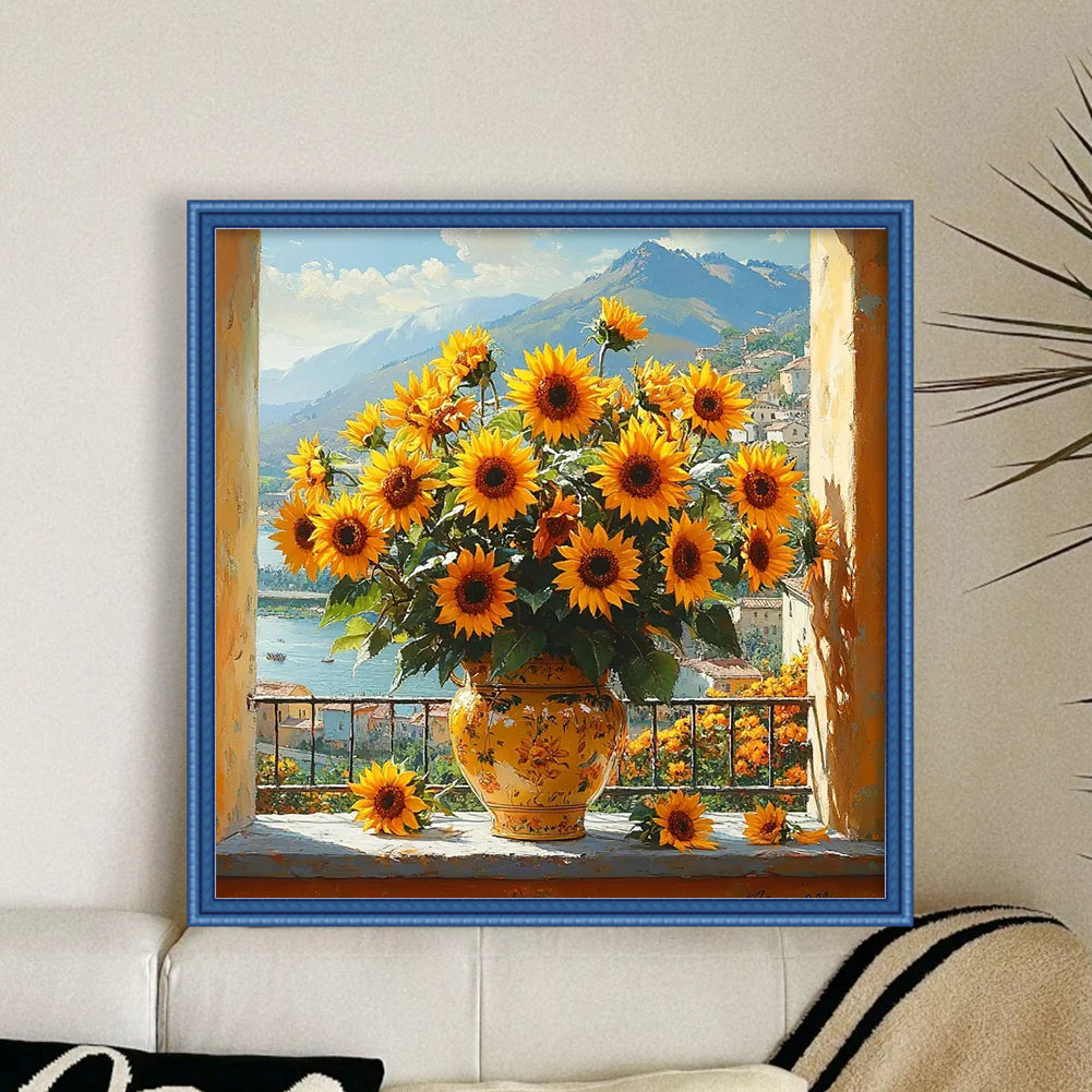 Sunflower Vase - Full 11CT Stamped Cross Stitch 40x40CM - Huacan