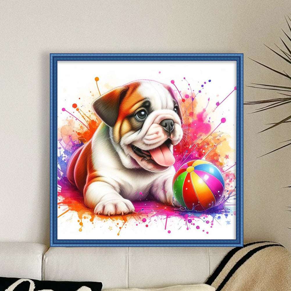 Bulldog Playing With Ball-Dog - Full 11CT Stamped Cross Stitch 40x40CM - Yishu