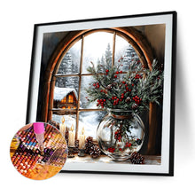 Load image into Gallery viewer, Christmas Snowy Window Sill 40*40CM(Canvas) Full Round Drill Diamond Painting