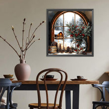 Load image into Gallery viewer, Christmas Snowy Window Sill 40*40CM(Canvas) Full Round Drill Diamond Painting