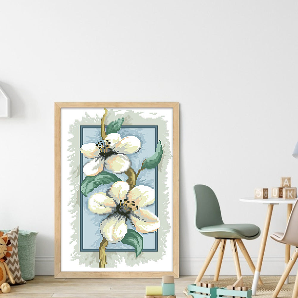 Magnolia on Branches - Partial 9CT Stamped Cross Stitch - Bead Embroidery 32x50CM/12.60x19.69in