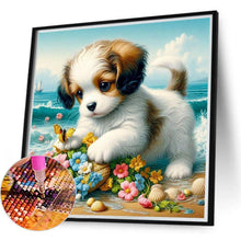 Load image into Gallery viewer, Flowers And Dog On The Beach 30*30CM(Canvas) Full Round Drill Diamond Painting