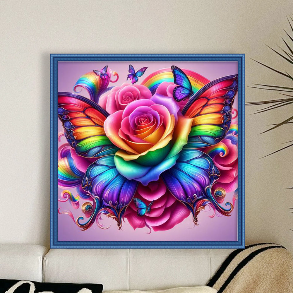Colorful Butterflies And Roses - Full 11CT Stamped Cross Stitch 45x45CM - Yishu