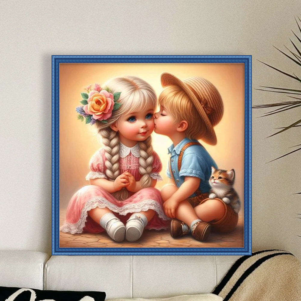 Girl And Boy - Full 11CT Stamped Cross Stitch 40x40CM - Huacan