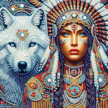 Load image into Gallery viewer, Indian Woman And White Wolf 30*30CM(Canvas) Partial Special Shaped Drill Diamond Painting