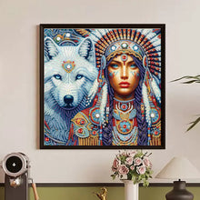 Load image into Gallery viewer, Indian Woman And White Wolf 30*30CM(Canvas) Partial Special Shaped Drill Diamond Painting