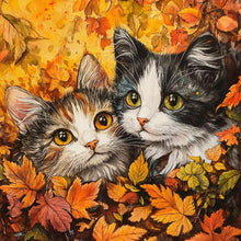 Load image into Gallery viewer, Maple Leaf Pile With Two Cats 40*40CM(Canvas) Full Round Drill Diamond Painting
