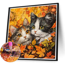 Load image into Gallery viewer, Maple Leaf Pile With Two Cats 40*40CM(Canvas) Full Round Drill Diamond Painting