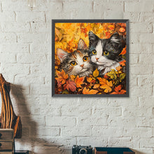 Load image into Gallery viewer, Maple Leaf Pile With Two Cats 40*40CM(Canvas) Full Round Drill Diamond Painting