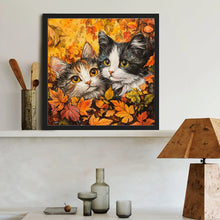 Load image into Gallery viewer, Maple Leaf Pile With Two Cats 40*40CM(Canvas) Full Round Drill Diamond Painting