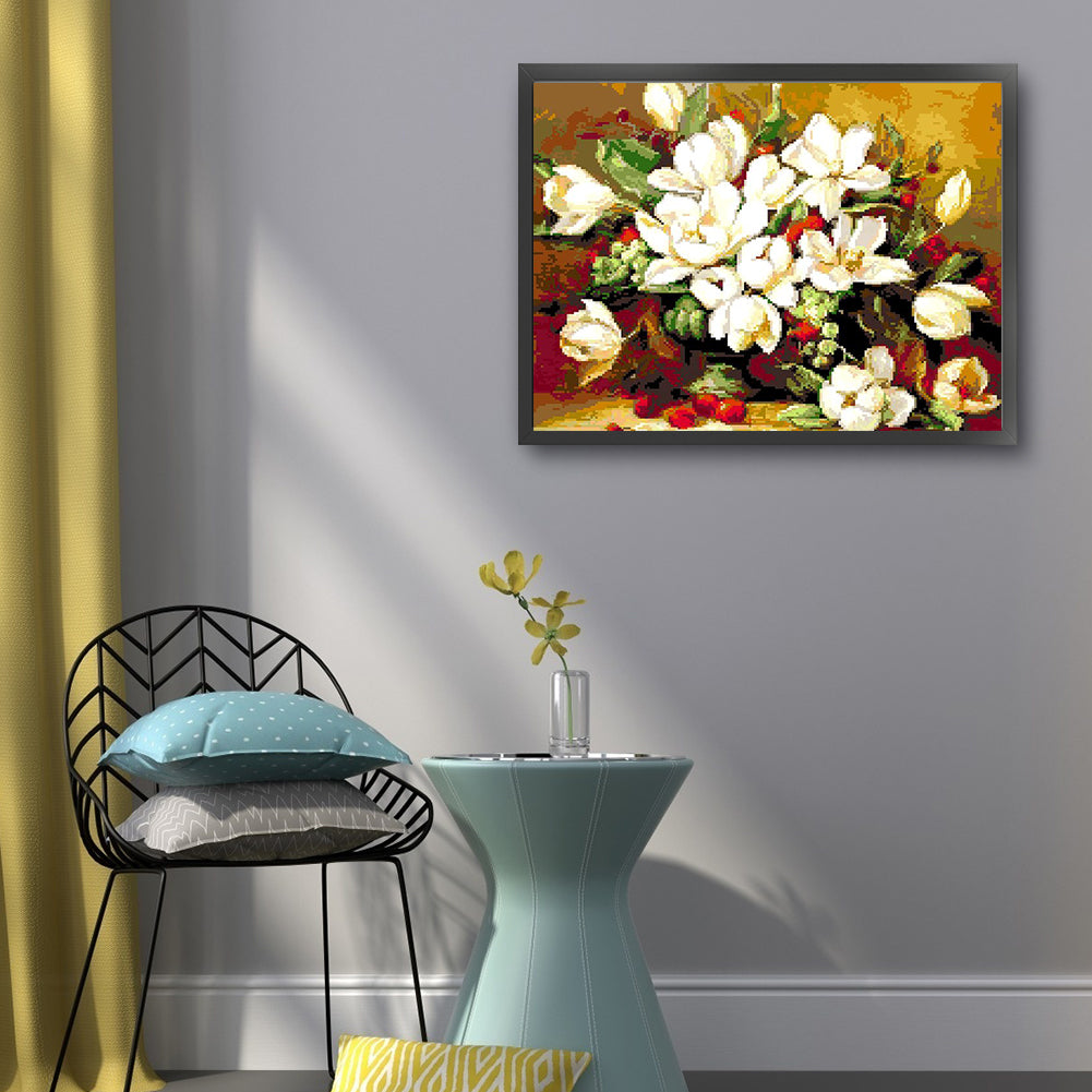 Gardenia - Full 9CT Stamped Cross Stitch - Bead Embroidery 58x48CM/22.83x18.90in