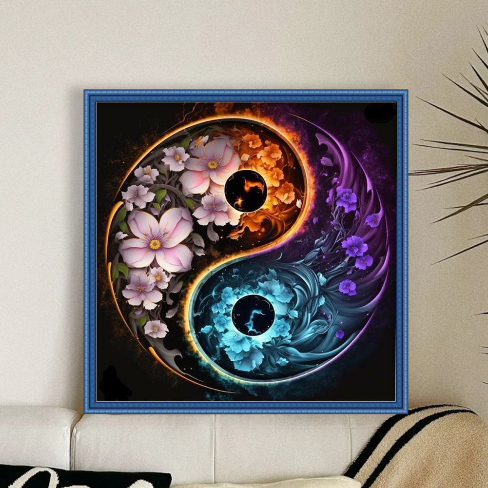 Tai Chi & Flowers - Full 11CT Stamped Cross Stitch 40x40CM - Huacan