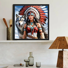 Load image into Gallery viewer, Indian Woman And Wolf 40*40CM(Canvas) Full Round Drill Diamond Painting