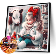 Load image into Gallery viewer, Cow And Cardinal Girl Reading A Book 30*30CM(Canvas) Full Round Drill Diamond Painting
