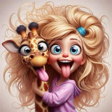 Load image into Gallery viewer, Funny Giraffe And Girl 30*30CM(Canvas) Full Round Drill Diamond Painting
