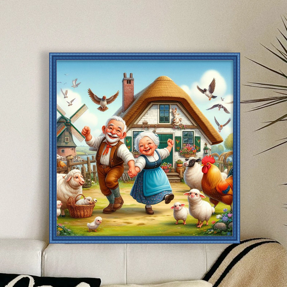 Elderly Couple - Full 11CT Stamped Cross Stitch 40x40CM - Huacan