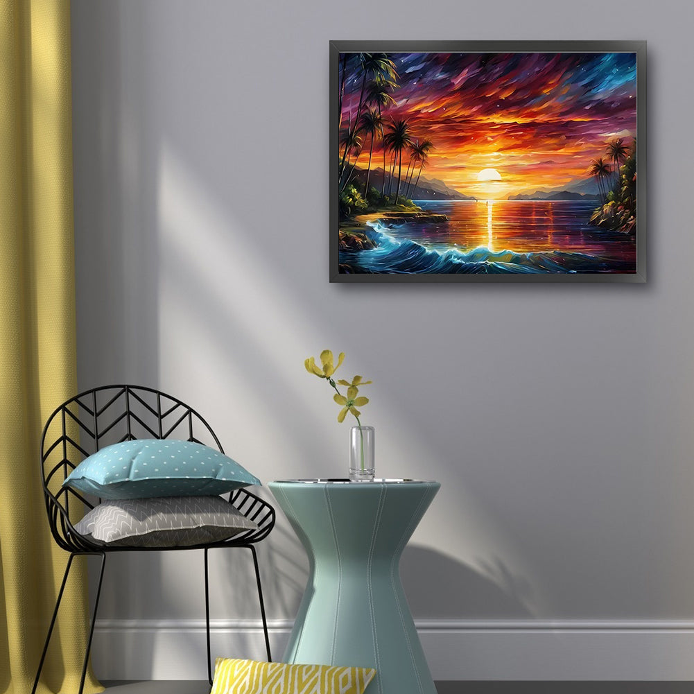 Beach Sunset - Full 14CT Stamped Cross Stitch 50x40CM - Huacan