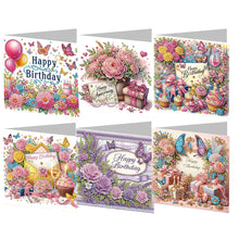 Load image into Gallery viewer, 6PCS DIY Birthday Wishes Diamond Art Greeting Cards Congratulations Cards & Gift