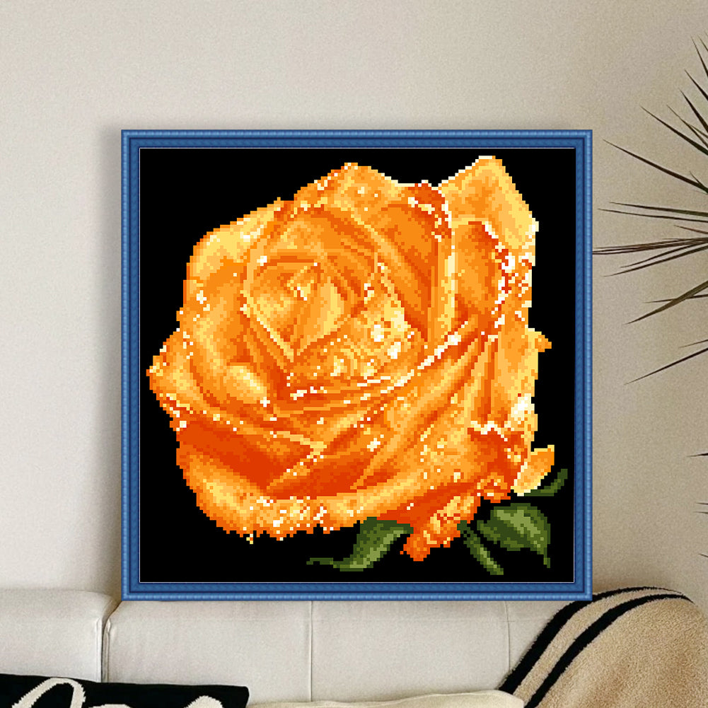 Dewy Yellow Rose - Full 9CT Stamped Cross Stitch - Bead Embroidery 37x36CM/14.57x14.17in