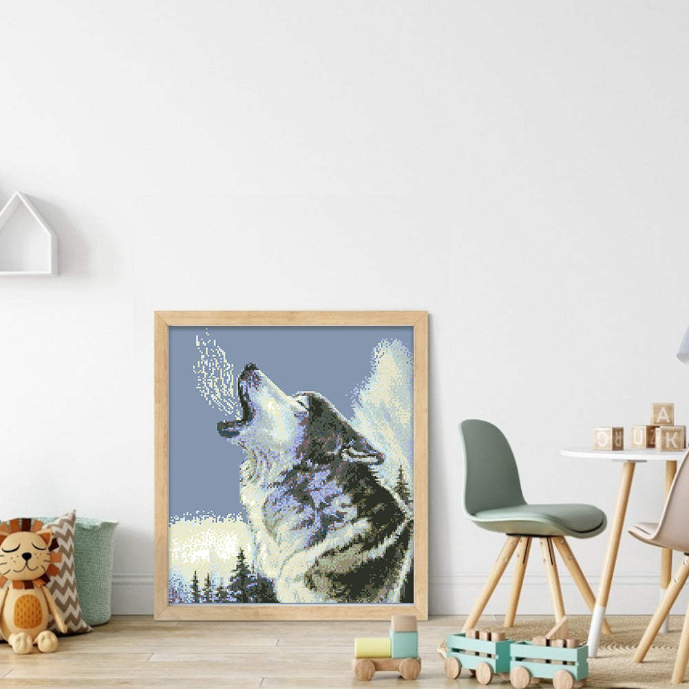 Howling Wolf - Full 9CT Stamped Cross Stitch - Bead Embroidery 44x52CM/17.32x20.47in