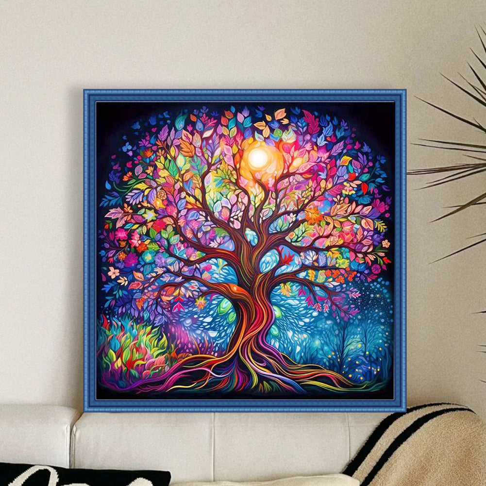 Colorful Tree Of Life - Full 14CT Stamped Cross Stitch 40x40CM - Huacan