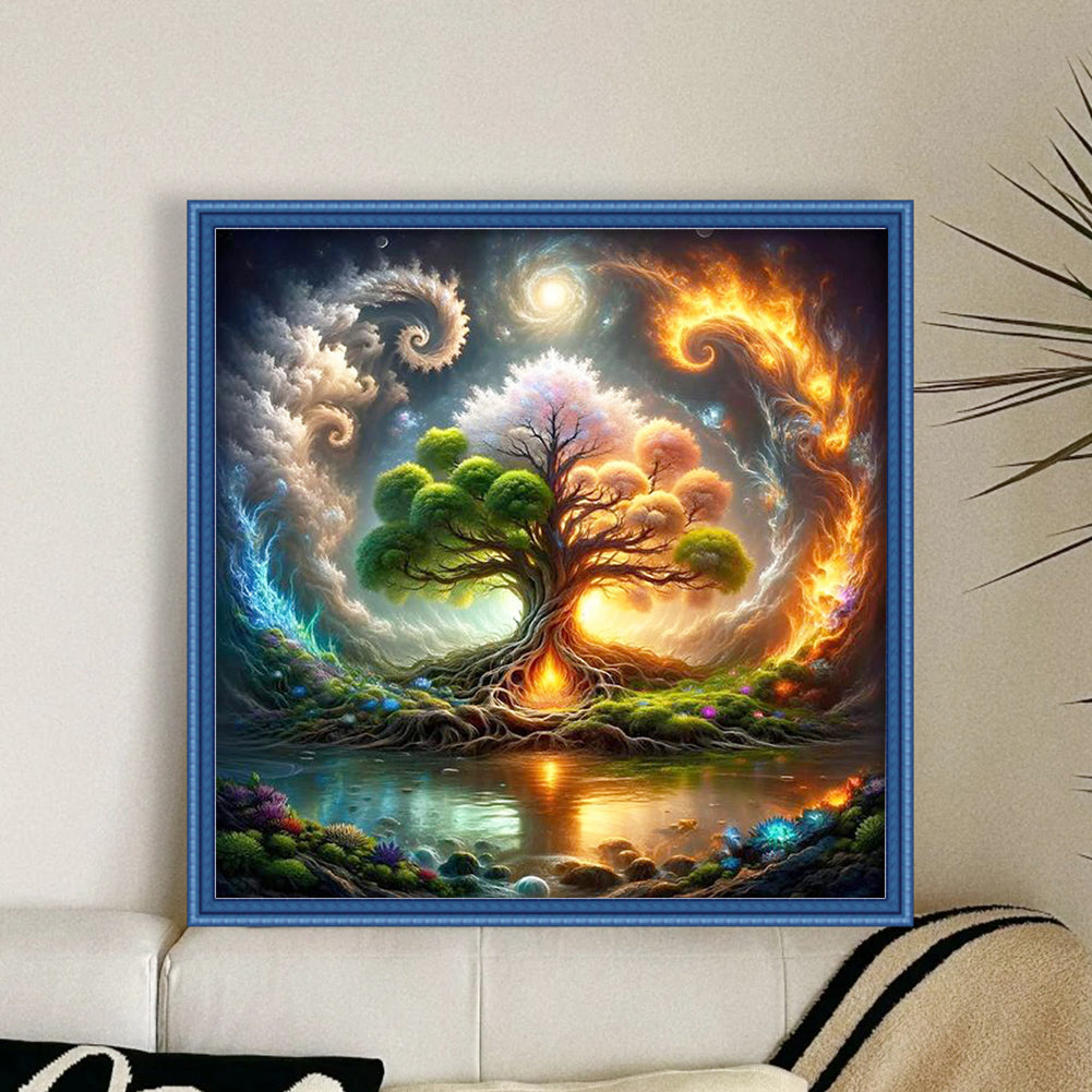 Colorful Tree Of Life - Full 14CT Stamped Cross Stitch 40x40CM - Huacan