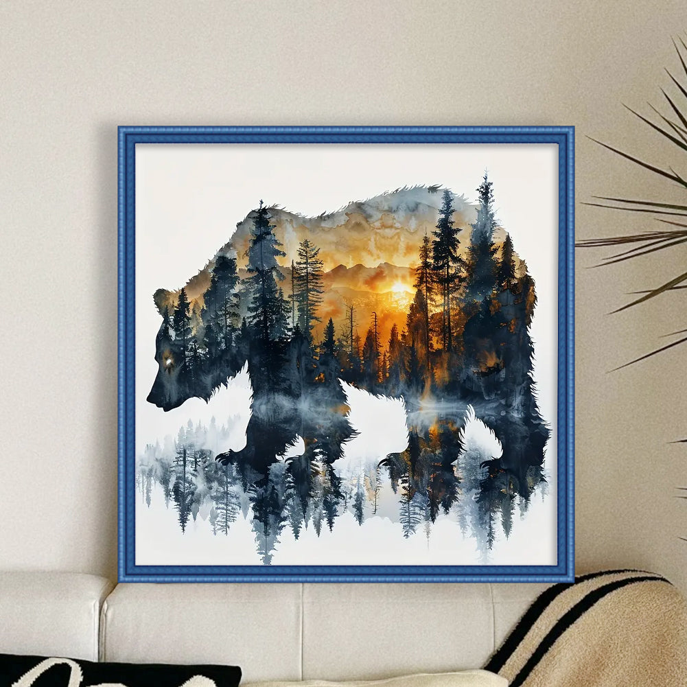 Bear Silhouette - Full 14CT Stamped Cross Stitch 40x40CM - Huacan