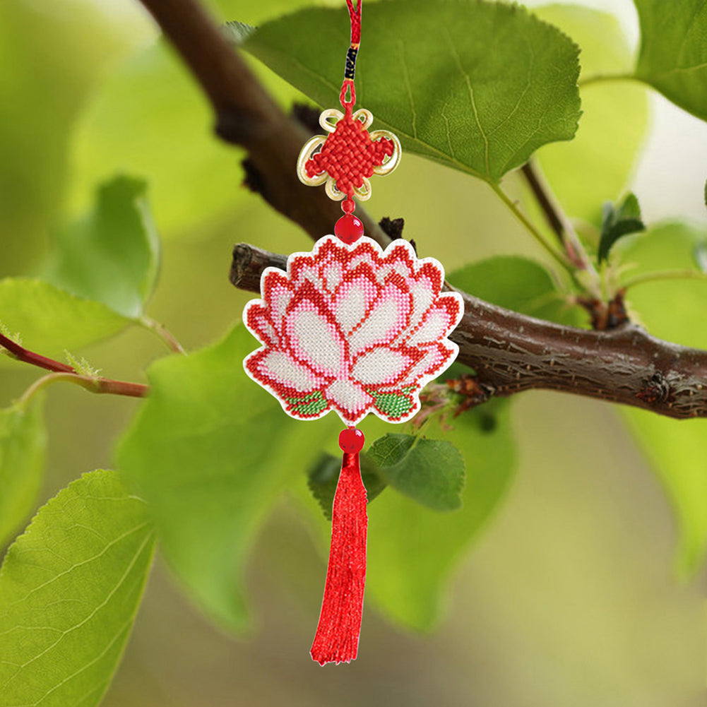 Lotus Beaded Counted Cross Stitch Ornament Kit for Wall Window Decorations (10x9CM)