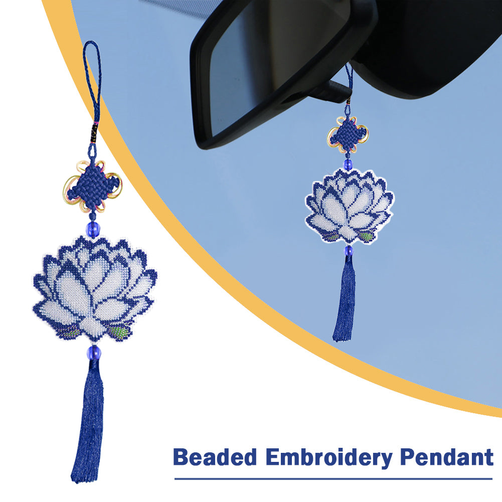 Lotus Beaded Counted Cross Stitch Ornament Kit for Wall Window Decorations (10x9CM)