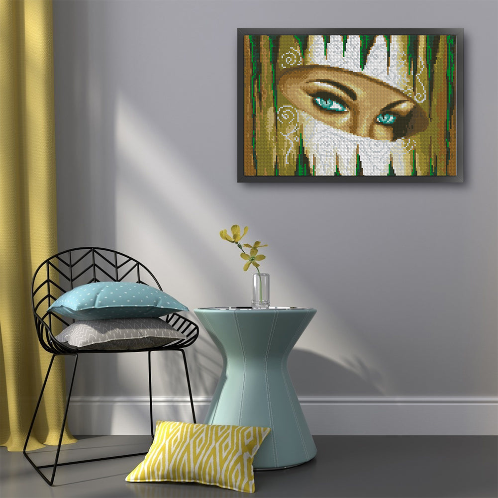 Mysterious Lady - Full 9CT Stamped Cross Stitch - Bead Embroidery 42x29CM/16.54x11.42in