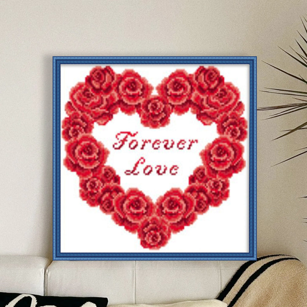 Rose Heart - Red - Partial 9CT Stamped Cross Stitch - Bead Embroidery 36x43CM/14.17x16.93in