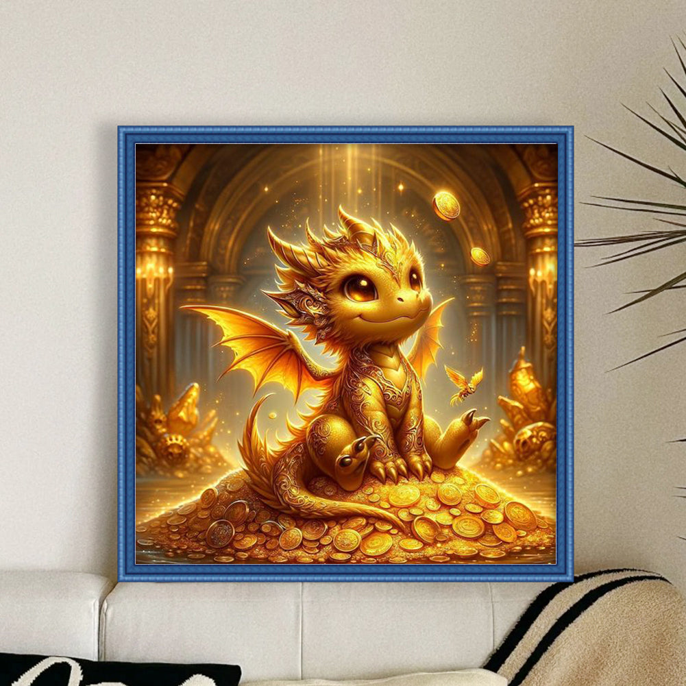 Dragon On Gold Coins - Full 11CT Stamped Cross Stitch 40x40CM - Yishu