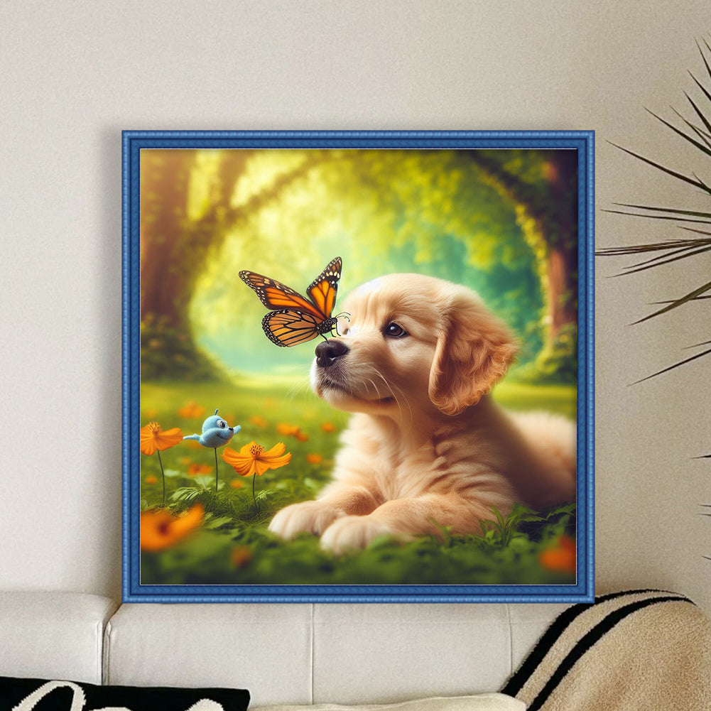Golden Retriever - Full 14CT Stamped Cross Stitch 40x40CM - Huacan