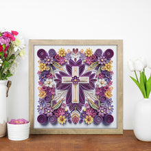 Load image into Gallery viewer, Purple And White Cross 30*30CM(Canvas) Partial Special Shaped Drill Diamond Painting
