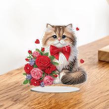Load image into Gallery viewer, 2D Flat Print Cat Rose DIY Desktop Diamond Art Kits Bedroom Table Decoration