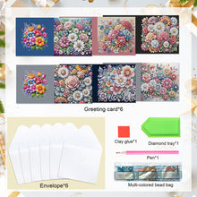 Load image into Gallery viewer, 6Pcs Flowers Diamond Painting Greeting Card Rhinestones Diamond Wish Card