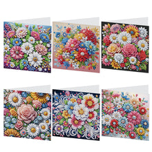 Load image into Gallery viewer, 6Pcs Flowers Diamond Painting Greeting Card Rhinestones Diamond Wish Card