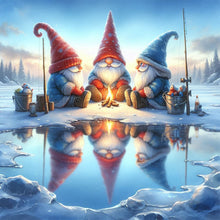 Load image into Gallery viewer, Gnome Fishing In The Snow 30*30CM(Canvas) Full Round Drill Diamond Painting
