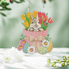 Load image into Gallery viewer, Special Shape Easter Lily Bunny Diamond Painting Hanging Pendant for Party