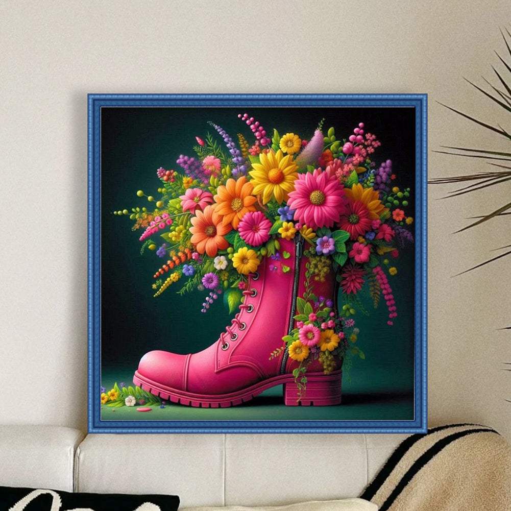 Shoes And Flowers - Full 14CT Stamped Cross Stitch 45x45CM - Huacan
