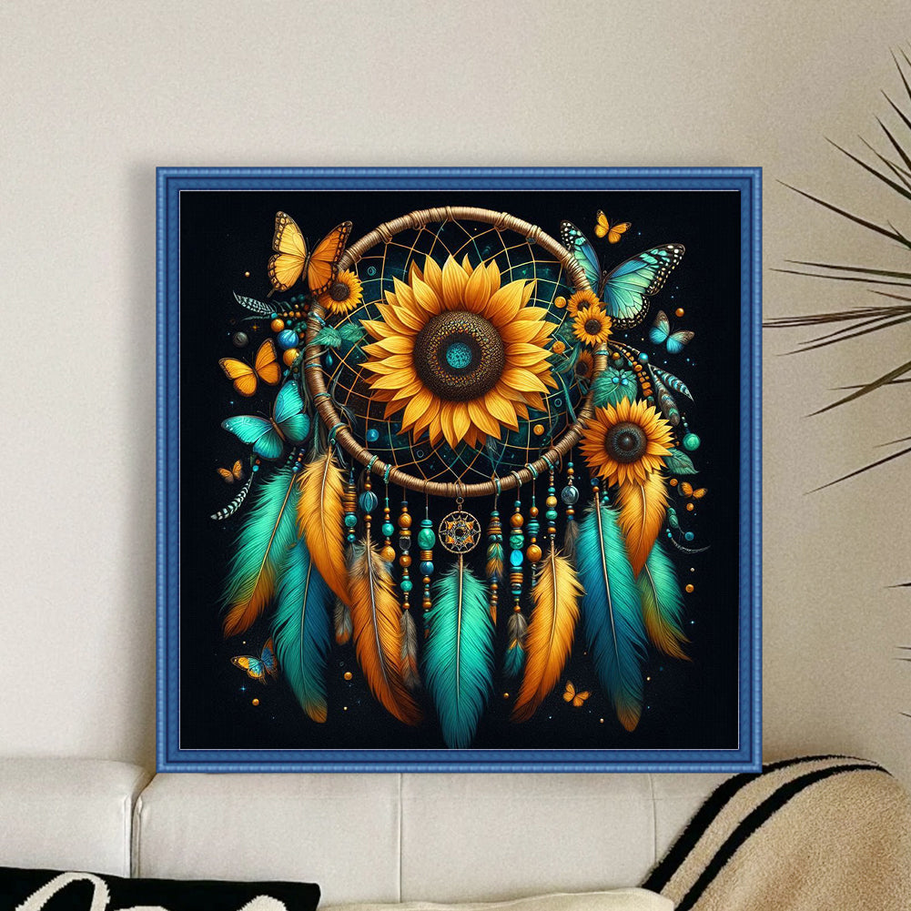 Sunflower Dreamcatcher - Full 14CT Stamped Cross Stitch 40x40CM - Huacan