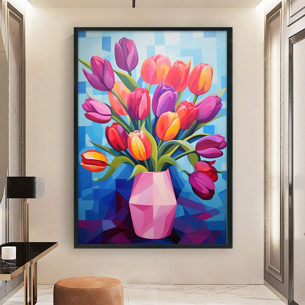 Tulip Vase - Full 11CT Stamped Cross Stitch 40x60CM - Huacan