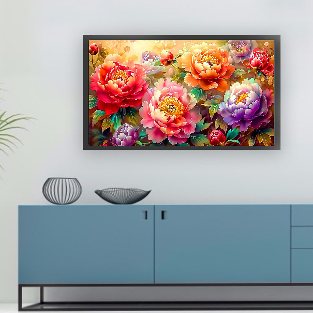 Peony Painting - Full 9CT Stamped Cross Stitch 130x72CM - Band(23Colors)