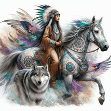 Load image into Gallery viewer, Indian Woman, Wolf, And Horse 40*40CM(Canvas) Full Round Drill Diamond Painting